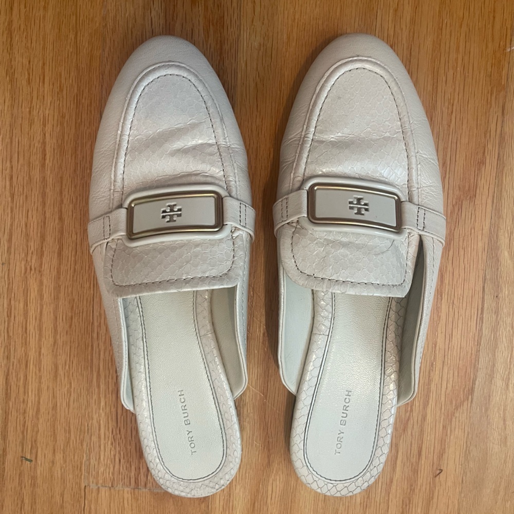 Tory Burch Croc Print Mules